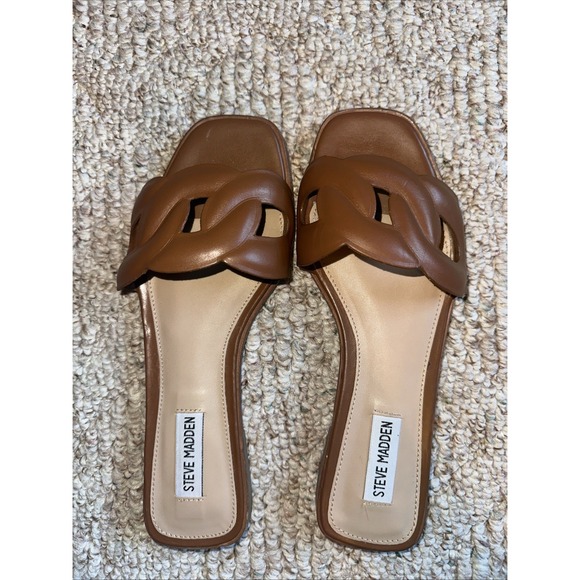 Womens Steve Madden Helene Sandals Cognac Leather - Size 8.5M EUC - Picture 3 of 4